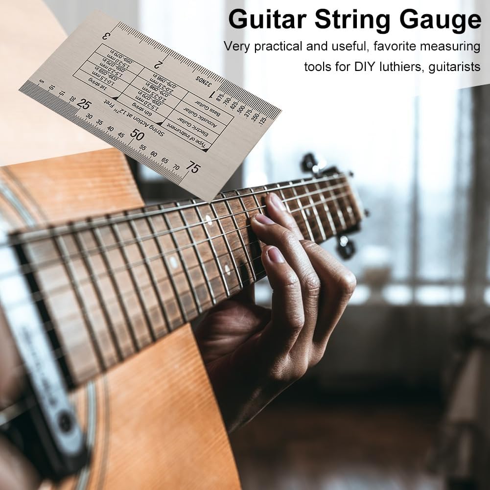 Guitar String Gauge, Precision String Action Ruler Set, Fret Protectors for Guitarists, Bass Players, DIY Repairs, Music Lessons, Instrument Setup