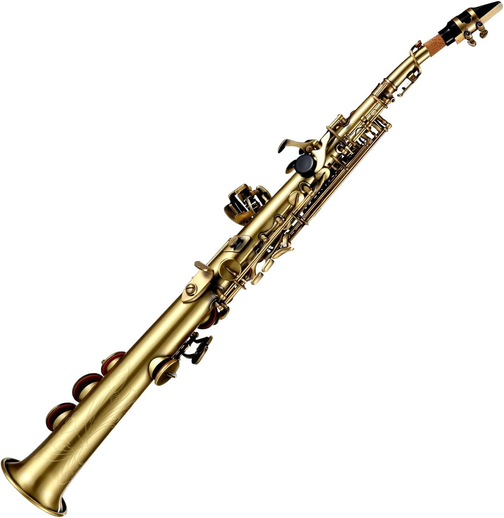 Straight Bb Soprano Saxophone Nickel Plated Sax straight saxophone Professional Brass Woodwind Instrument Carve Pattern with Carrying Case Mouthpiece Reed Cleaning