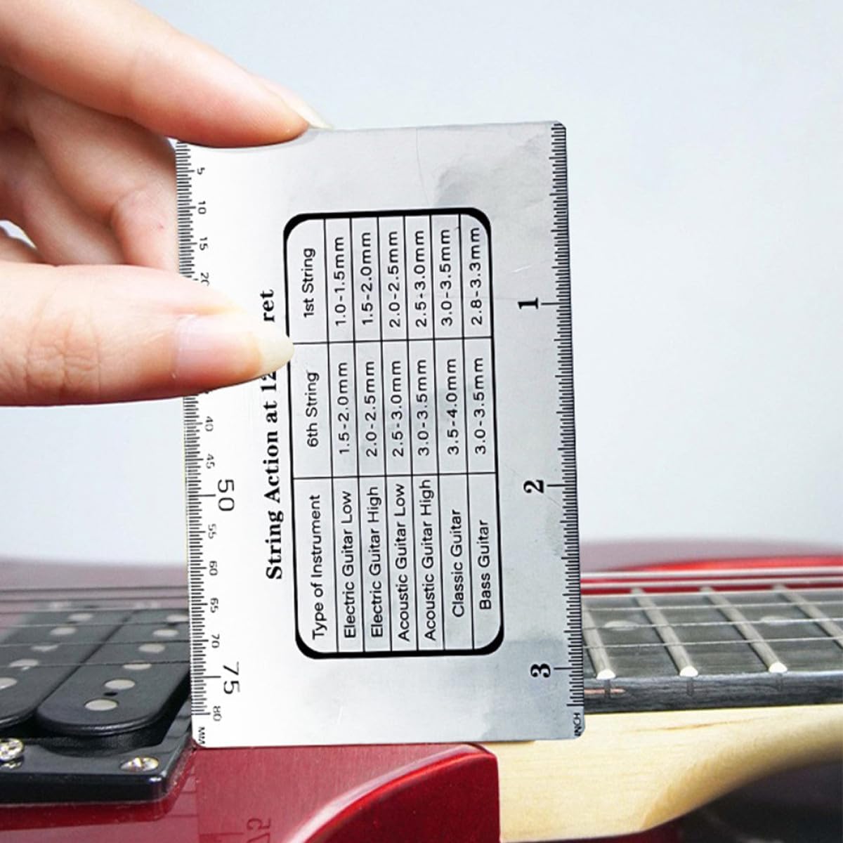 Ipetboom Guitar String Action Gauge Ruler Precision String Height Measuring Tool for Electric Acoustic and Bass Guitars with Center and Length Scale and Repair