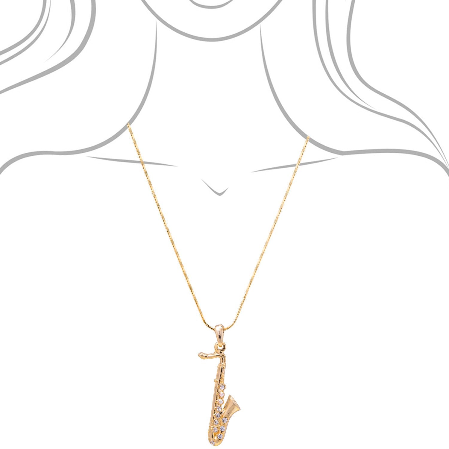 Spinningdaisy Saxophone Necklace for Women Men, Gold or Silver Plated