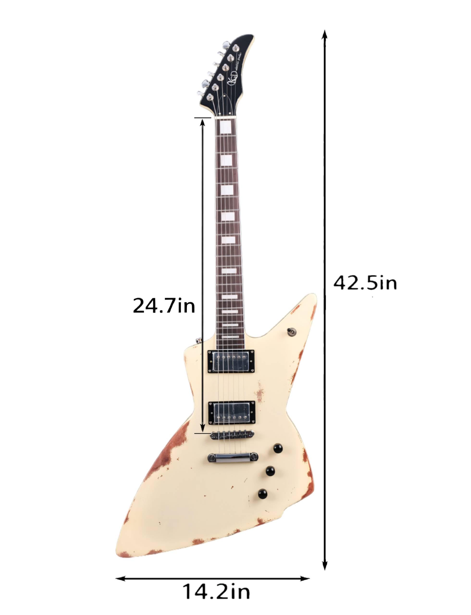 KGD Relic Electric Guitar-6-String Heavy Metal Guitar with Bone Nut, Professional Electric Guitar for Adults(Black&White)