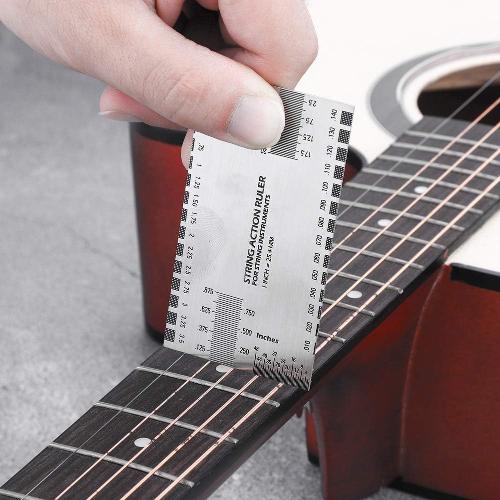 String Action Ruler Gauge, Stainless Steel String Action Ruler Guitar Setup Gauge Luthier Measuring Tool, Lightweight Stable Guitar Height Gauge Set Up Tool for Electric Bass