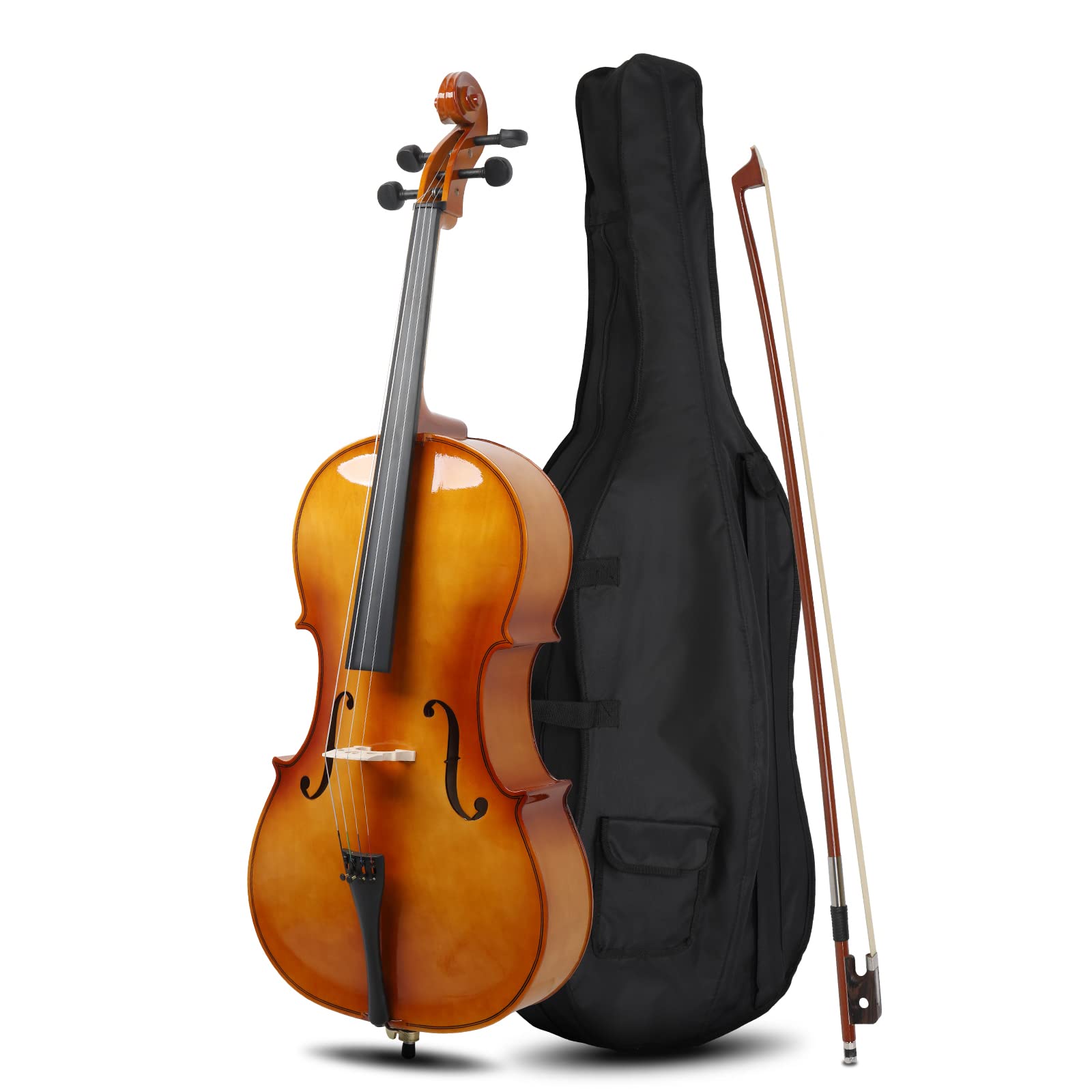 Ktaxon Full-Size Cello, Beginner Cello 4/4, Acoustic Cello Set with Portable Bag, Bow, Rosin, Bridge, Adults & Kids String Musical Instruments(White)