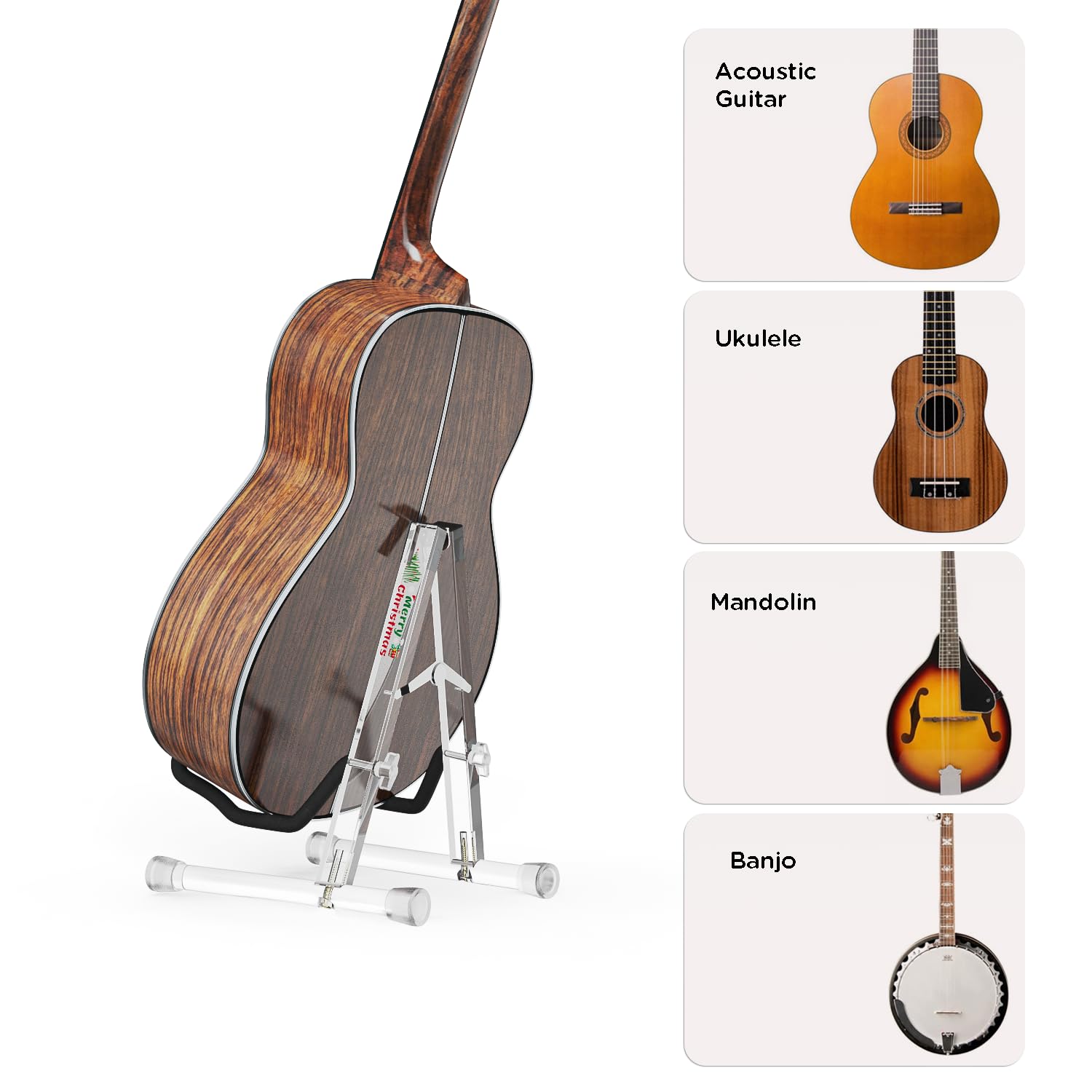 DIDA Guitar Stand, Acrylic Transparent Guitar Stand for Acoustic Guitar, Electric Guitar, Cello, Guitar Holder, Single Guitar Stand, Guitar Accessories (Merry Christmas, Electric Guitar/Cello/Bass)