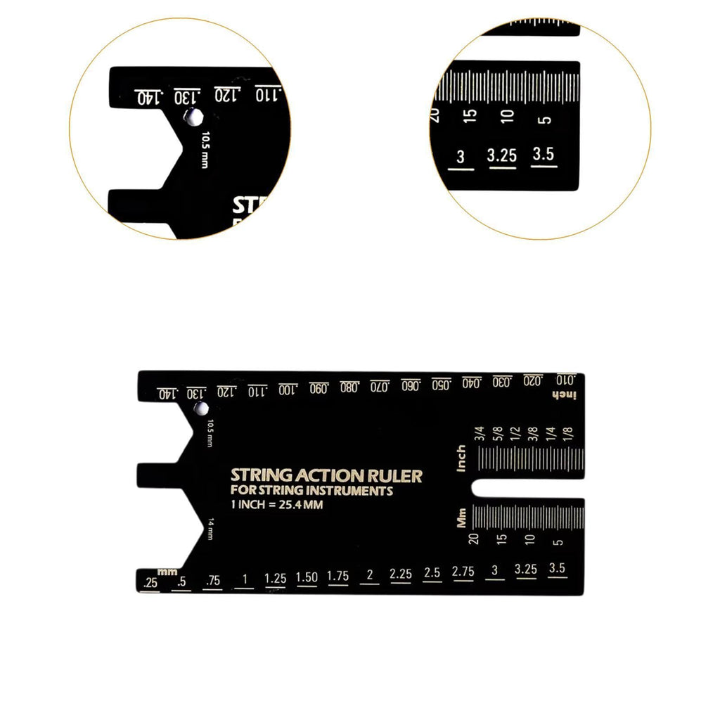 String Action Ruler Guitar Setup Gauge Tool Easy to Read Markings Compact Repairing Luthier Tool for Acoustic Guitar Mandolin, Silver