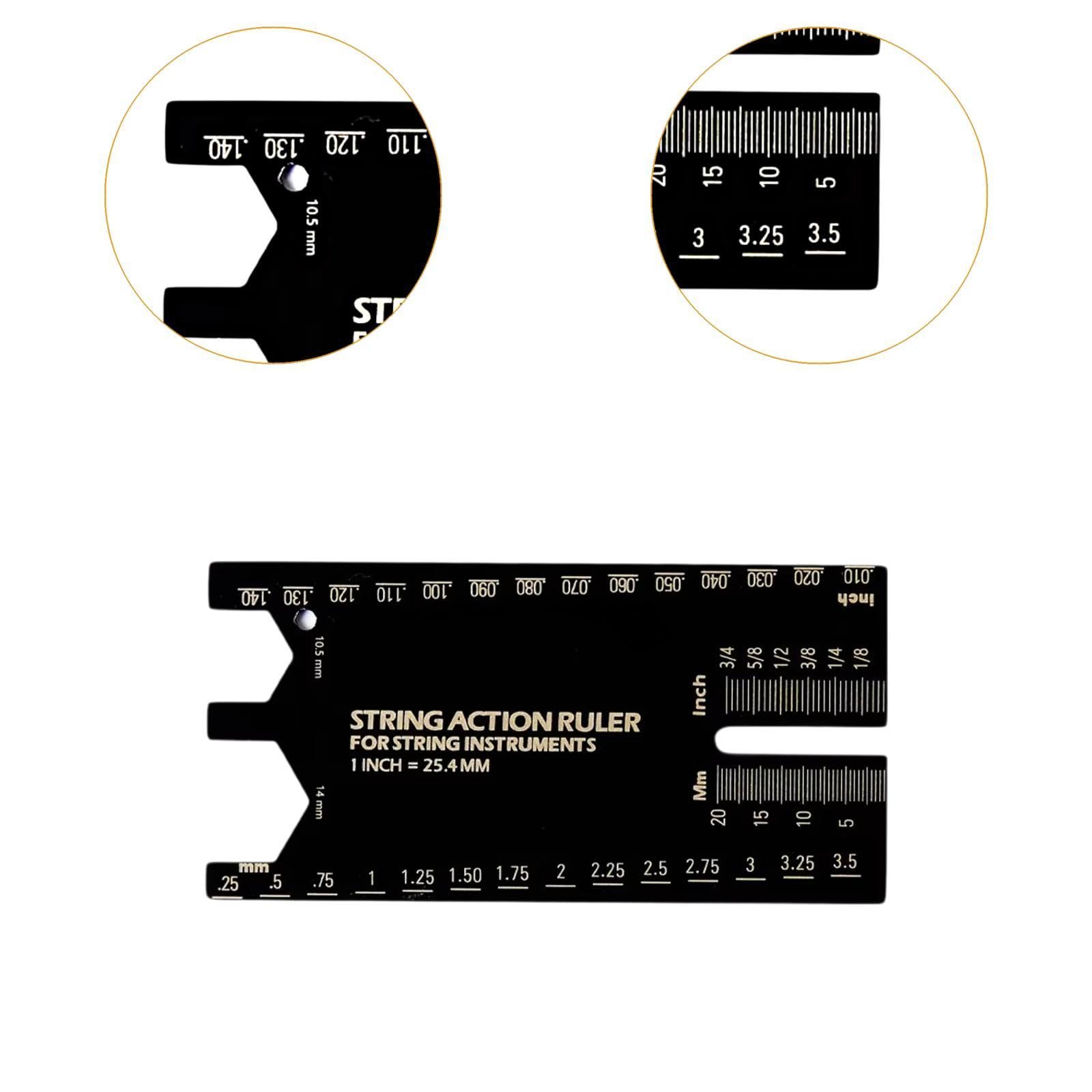 String Action Ruler Guitar Setup Gauge Tool Easy to Read Markings Compact Repairing Luthier Tool for Acoustic Guitar Mandolin, Silver
