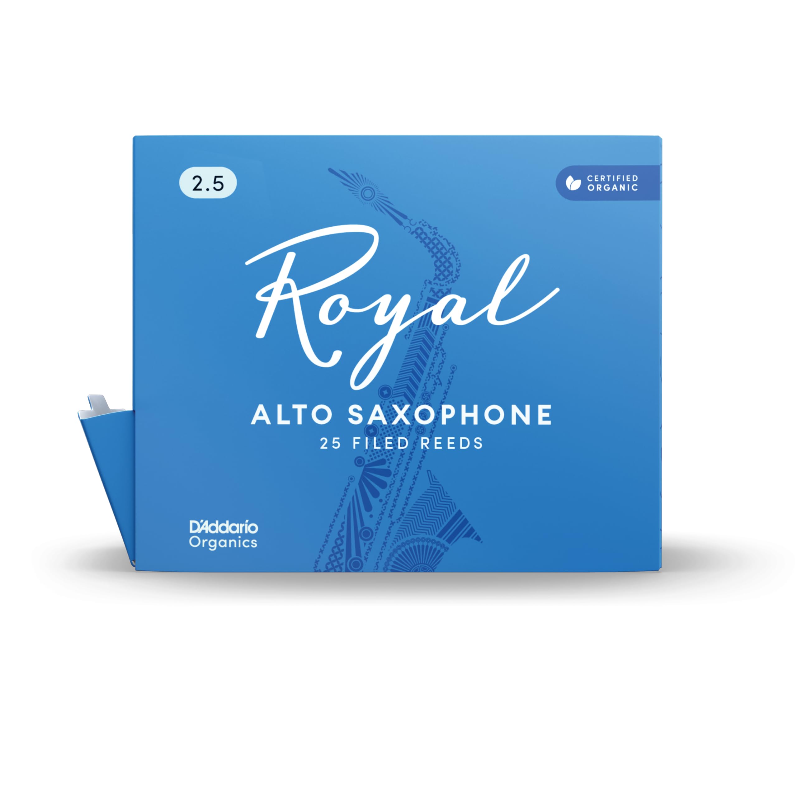 D'Addario Woodwinds Royal Saxophone Reeds - Alto Sax Reeds with Strong Spine - Alto Saxophone Reeds Great for Classical or Jazz - Strength 2.0, 25-pack