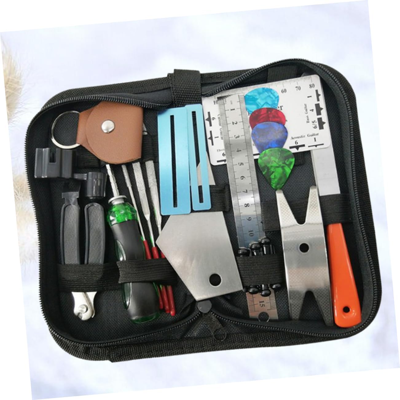 Hemoton 24pcs Guitar Repair Tool Kit Includes String Cutter Action Ruler Fret Files and Accessories for Electric and Classical Guitars Essential Maintenance
