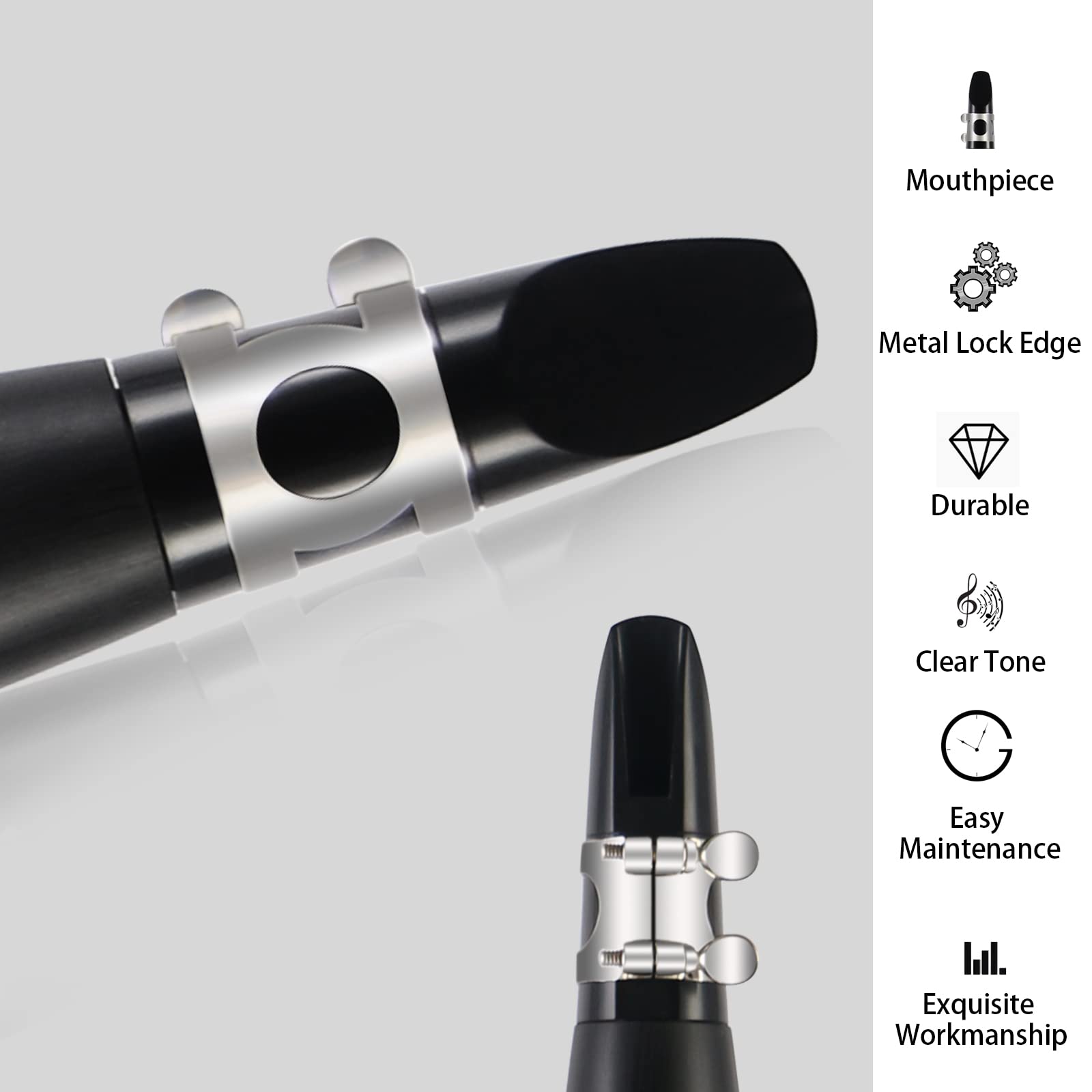 ROWELL 18 Key Bb Clarinet with Eb/Ab Lever & African Blackwood Wood Body Professional Rich Tone for Intermediate Players & Students Includes Case, Mouthpiece, Reeds