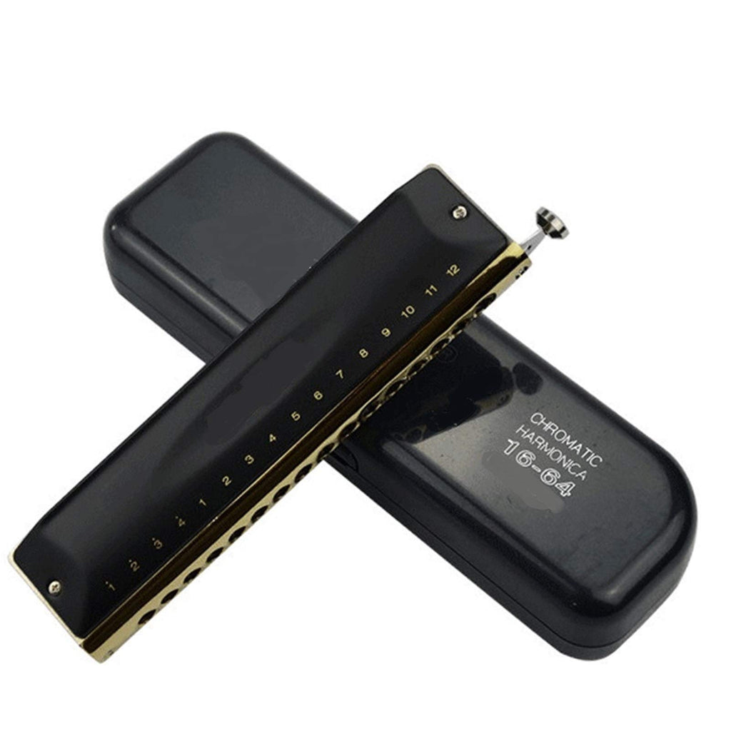 Professional 16 Holes 64 Tone Chromatic Harmonica Mouth Organ Blues Harp Music Instrumentos Key C Musical Instruments (Color : Black ABS Comb)