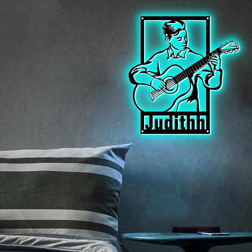 Personalzied Guitarist Name Wall Sign LED Lights Custom Cello Wall Art Music Neon Sign Electric Guitar Night Light Rock DJ LED Lamp Music Studio Plaque Musical Shed Name Plaque for Teacher