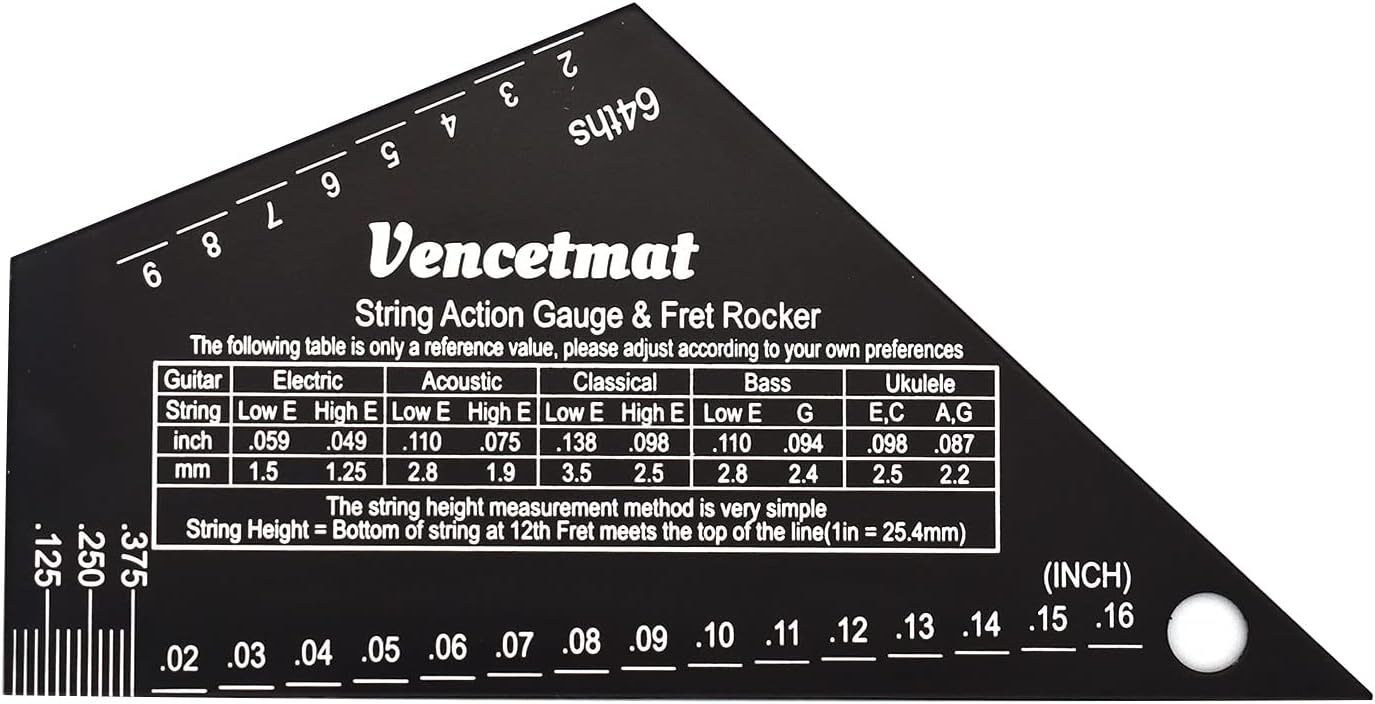 Guitar String Action Gauge, String Height Ruler, Guitar Fret Rocker, Fret Leveling Guide, Buzzing Fret Catcher, 1mm Thickness, Laser Etching, High Precision Graduations,Luthier Tools
