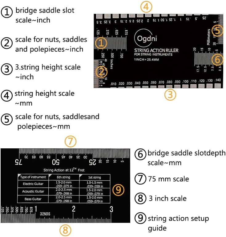 Guitar Action Gauge Ruler with Camel Bone Guitar Bridge Saddle and Nut Set