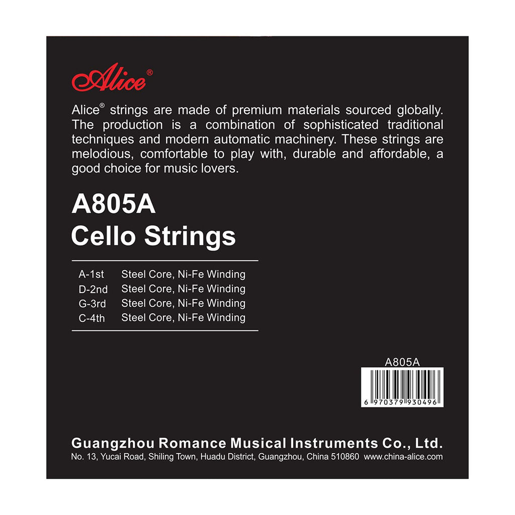 Alice Cello Strings 4/4 Full Set - Well Balanced & Deep-forceful Timbre, Steel Core with Alloy Winding, Cello Strings for 4/4 & 3/4 Size Cello (FullSet A D G and C)