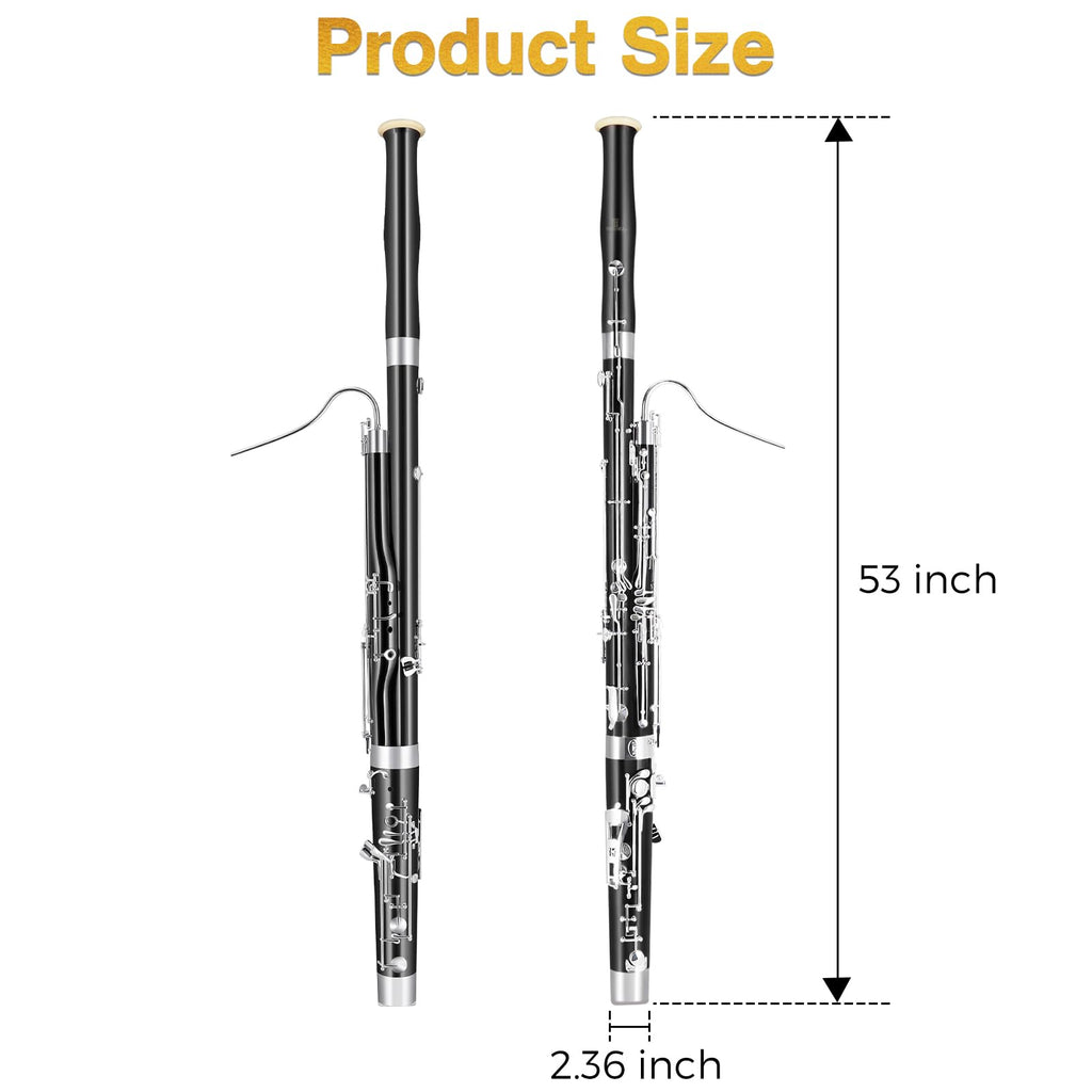 ROWELL Maple Bassoon C Key Bassoon with Self-Locking Mechanism 19 Keys Silver Plated Bassoons Instrument with Case and Care Kit, Ideal for School Band, Orchestra, and Home Practice Black