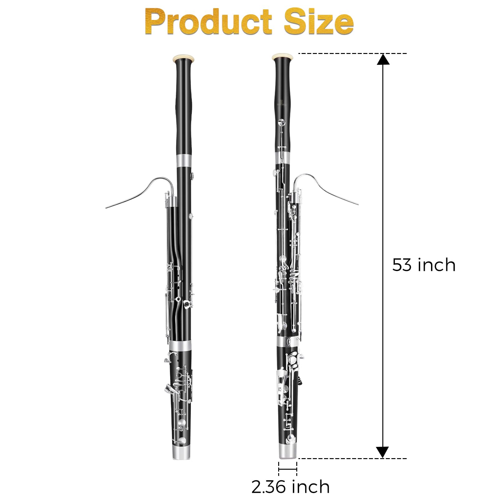ROWELL Maple Bassoon C Key Bassoon with Self-Locking Mechanism 19 Keys Silver Plated Bassoons Instrument with Case and Care Kit, Ideal for School Band, Orchestra, and Home Practice Black