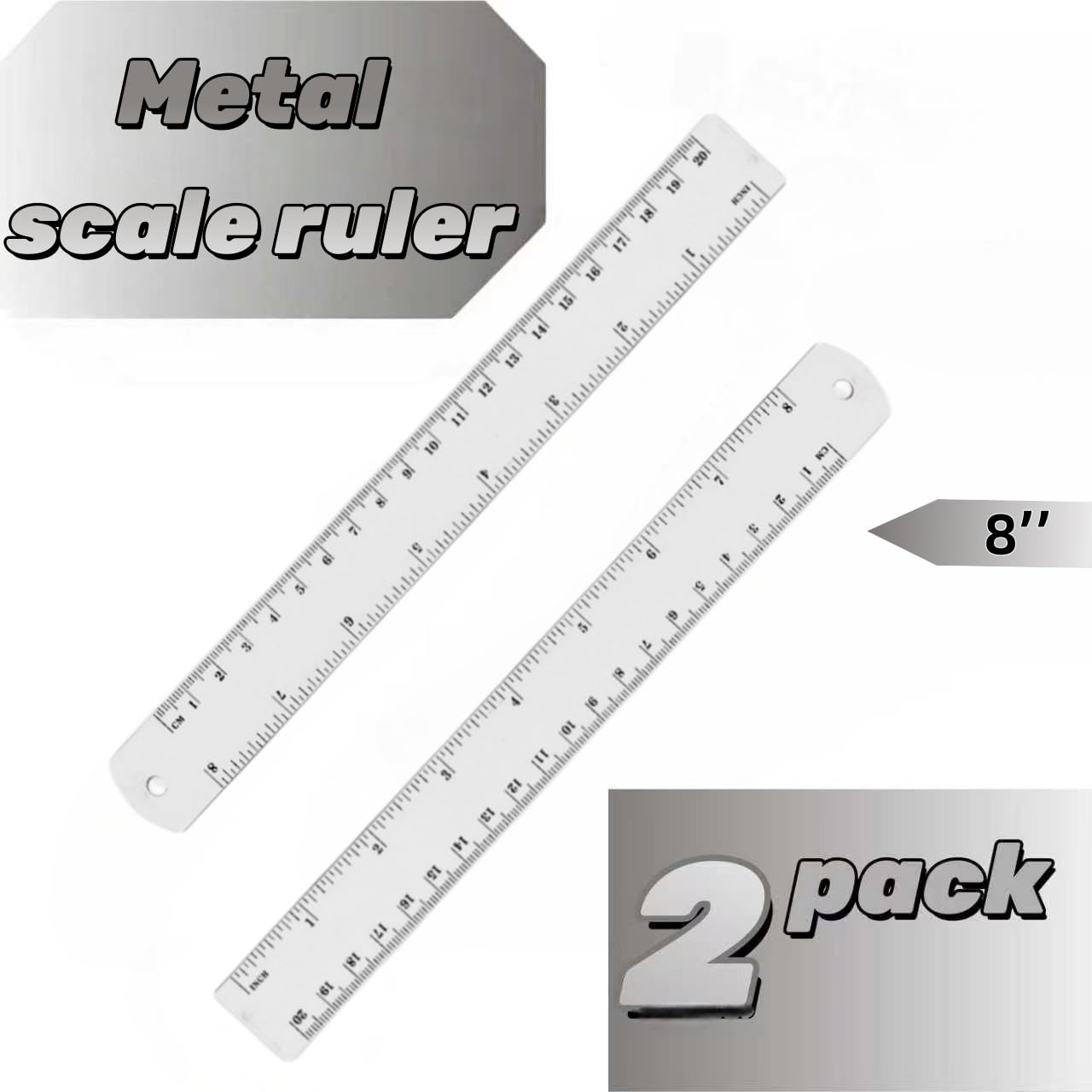 Lakei Stainless Steel Ruler 2-Pack, 6", 12", (15cm,30cm) Dual Scale Ruler | Stainless Steel Ruler Set, Metric Precision Measuring Drawing Ruler, for Drawing, Home, Office and Engineering Use