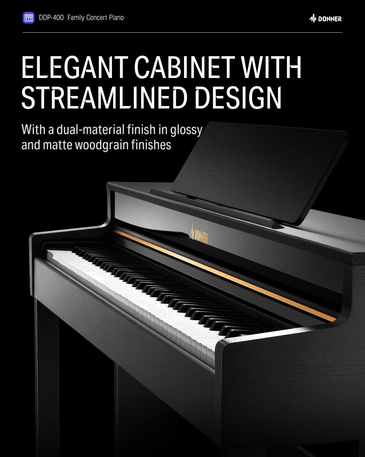 Donner DDP-400 88 Key Digital Piano Weighted Keyboard+Donner Duet Piano Bench with Storage