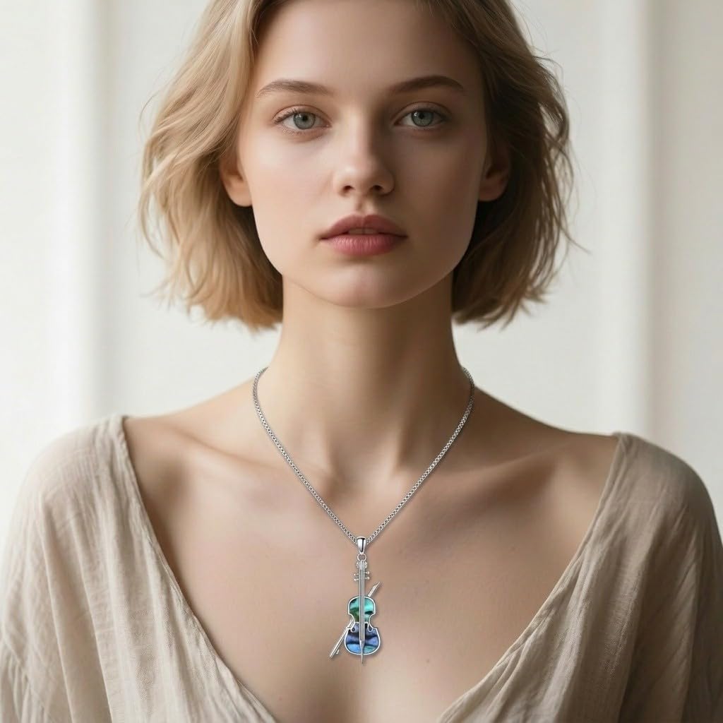 Cello Necklace 18K White Gold Plated Cello Pendant Music Jewelry Gifts for Women Men