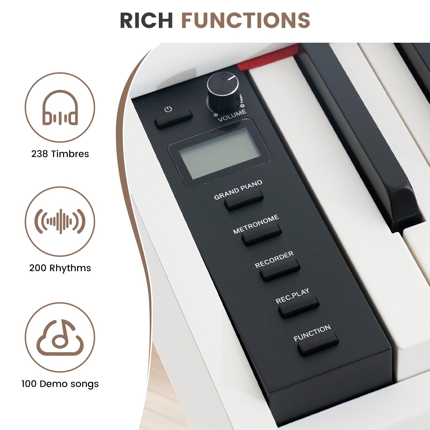 88 Key Full-Weighted Digital Piano, Full Size Electric Piano for Beginners, with U-Stand, 3 Pedal Unit, Adjustable Stool, Headphone, MIDI Functionality (Black)