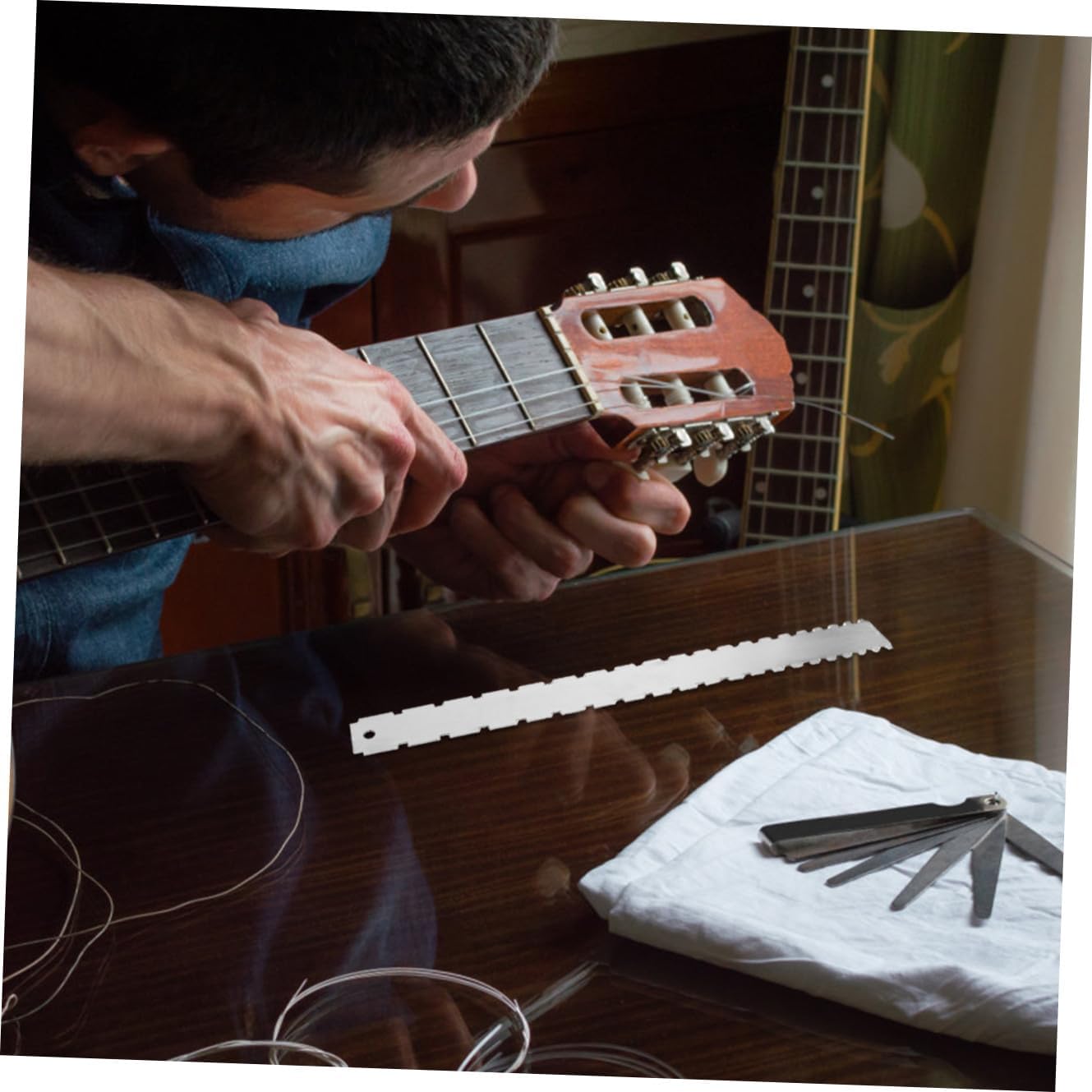 Toddmomy Guitar String Distance Measuring Ruler and Fret Rocker Gauge Metal Luthier Tool Set for Electric Bass Guitar String Height Adjustment and Repair