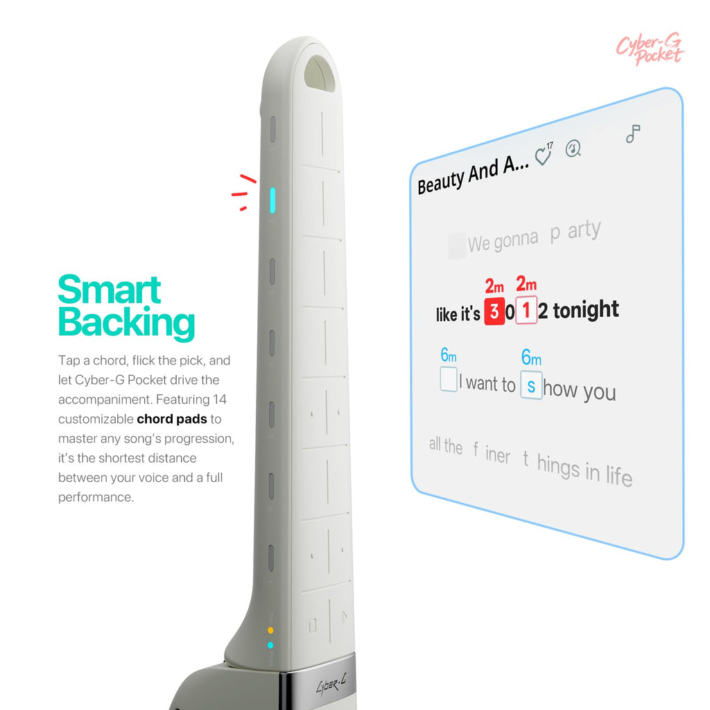 Enya CYBER-G Pocket Guitar, 0.8KG Foldable & Portable Smart Instument,Built-in Speaker & 15 Instrument Tones,Stringless Smart Guitar for Beginners, Adults & Travel,Muisc Gift (White)