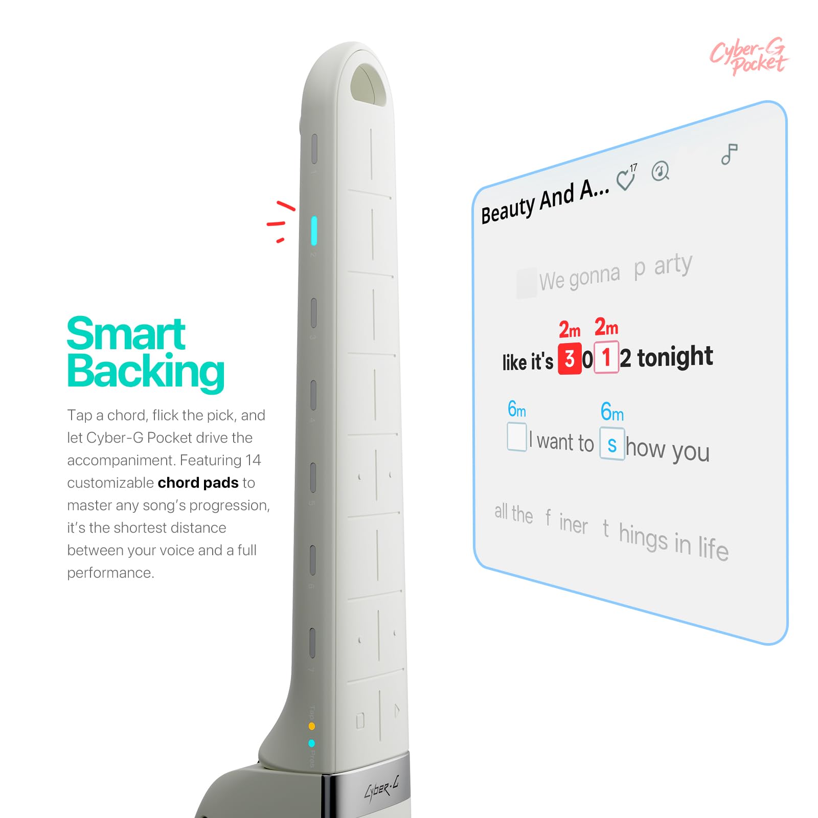 Enya CYBER-G Pocket Guitar, 0.8KG Foldable & Portable Smart Instument,Built-in Speaker & 15 Instrument Tones,Stringless Smart Guitar for Beginners, Adults & Travel,Muisc Gift (White)