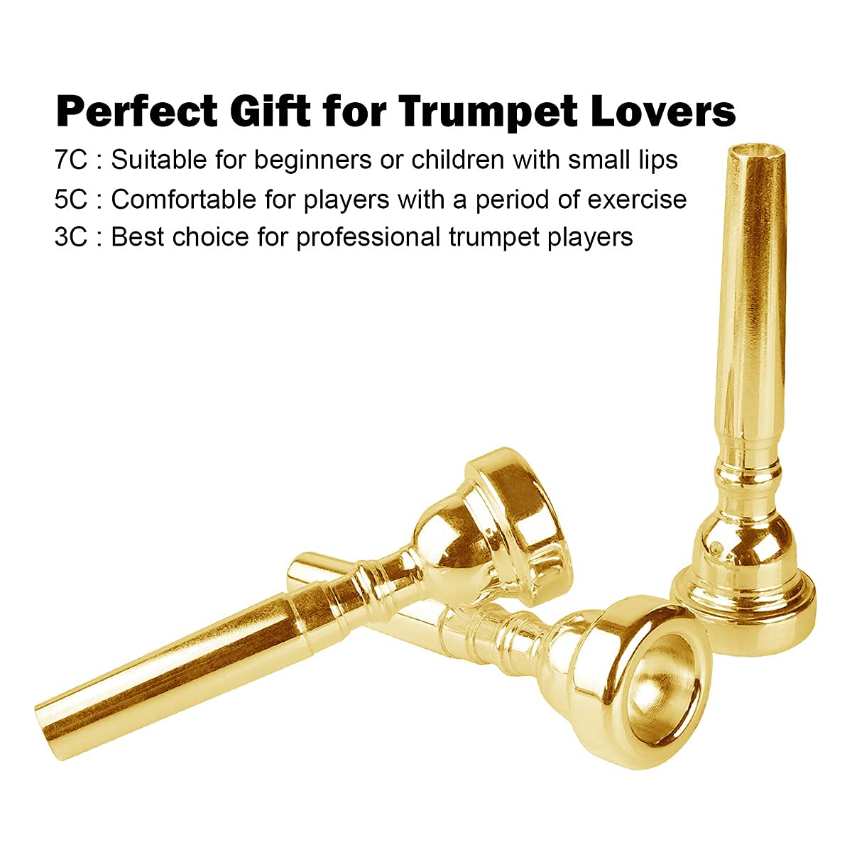 Silver Trumpet Mouthpiece 7C 5C 3C Trumpet Mouthpiece Set with Box Cleaning Cloth Compatible with Yamaha Bach Conn King Musical Instruments for Beginners and Professional Players 3Pack