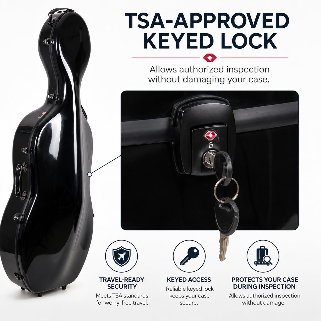 Crossrock Fiberglass 4/4 Cello Case with Wheels — Enlarged Interior Fits More Cellos | TSA Lock, Backpack Straps, Music Pouch & 3 Handles | Waterproof Hardshell — Black (CRF2030CEFBK)