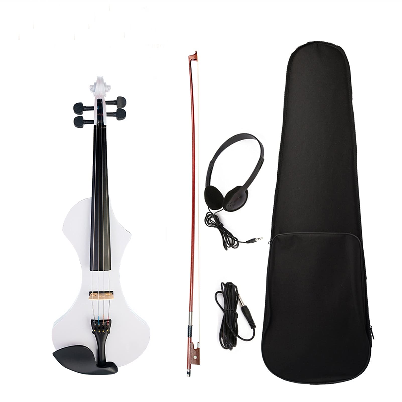 Violin Electric Violin Hand-Carved Solid Wood Violin Body Brazilwood Octagonal Bow Stringed Instruments Cello Kit (Color : White)