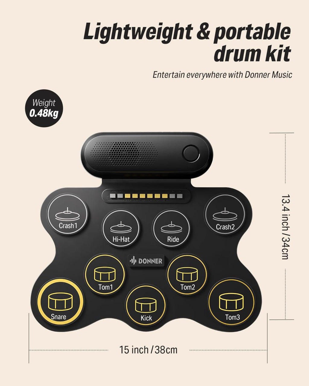 Donner Electric Drum Set for Beginners, 9 Pads Electronic Drum Kit with Built-in Speaker, Roll Up Digital Drum Pad for Kids with Recording, Gift for Holiday, Christmas and Birthday, DED-20Q