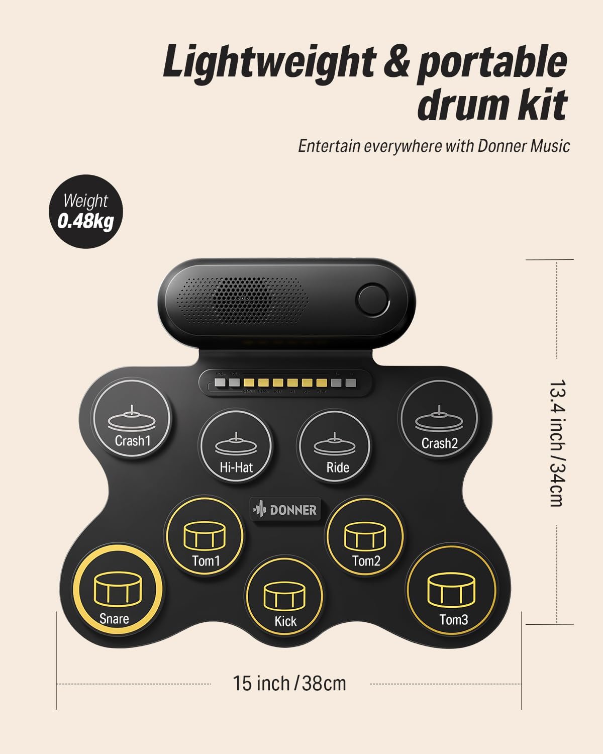 Donner Electric Drum Set for Beginners, 9 Pads Electronic Drum Kit with Built-in Speaker, Roll Up Digital Drum Pad for Kids with Recording, Gift for Holiday, Christmas and Birthday, DED-20Q