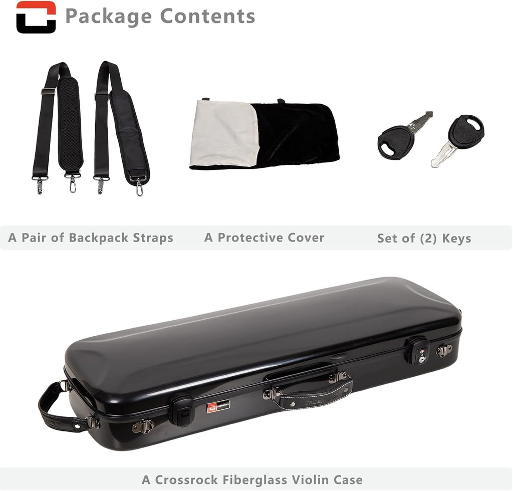 Crossrock Fiberglass Double Violin Case fits Two 4/4 Full-Size Violins- Includes TSA lock, Protective Blanket, Hygrometer, Removable Shoulder Straps- Milky White (CRF2020DVMW)