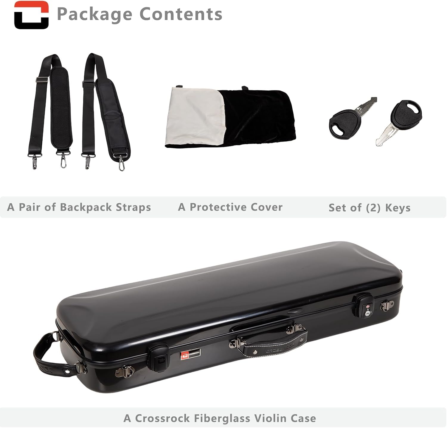 Crossrock Fiberglass Double Violin Case fits Two 4/4 Full-Size Violins- Includes TSA lock, Protective Blanket, Hygrometer, Removable Shoulder Straps- Milky White (CRF2020DVMW)