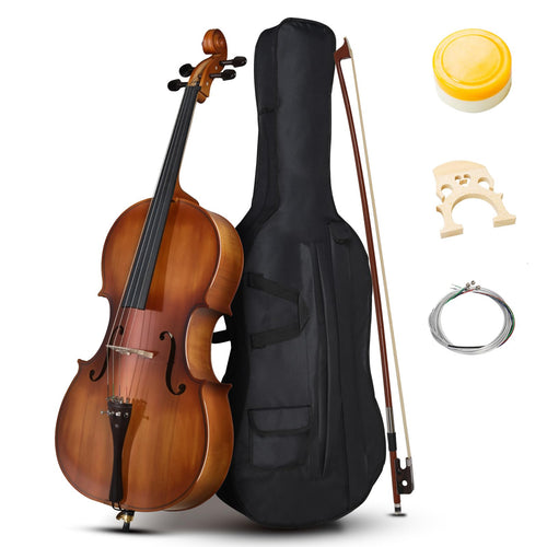 4/4 Full Size Cello Set,Professional Handmade Solid Wood Acoustic Cello with Portable Bag,Bow,Rosin,Cello Musical Instrument for Beginners & Adults (Natural)