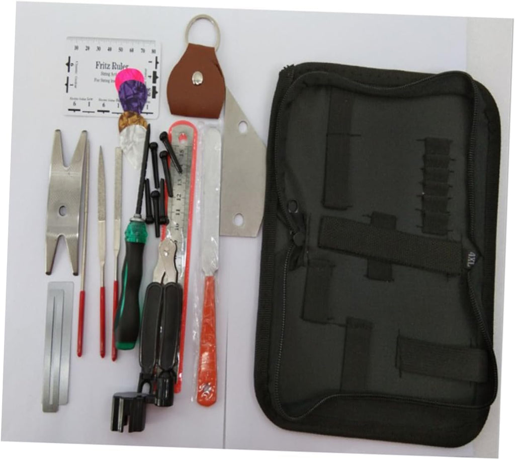 Guitar Maintenance Kit 24pc Guitar Tool Set String Action Ruler Nut Files Fret Files Fret Bevel File Guitar Ruler Guard