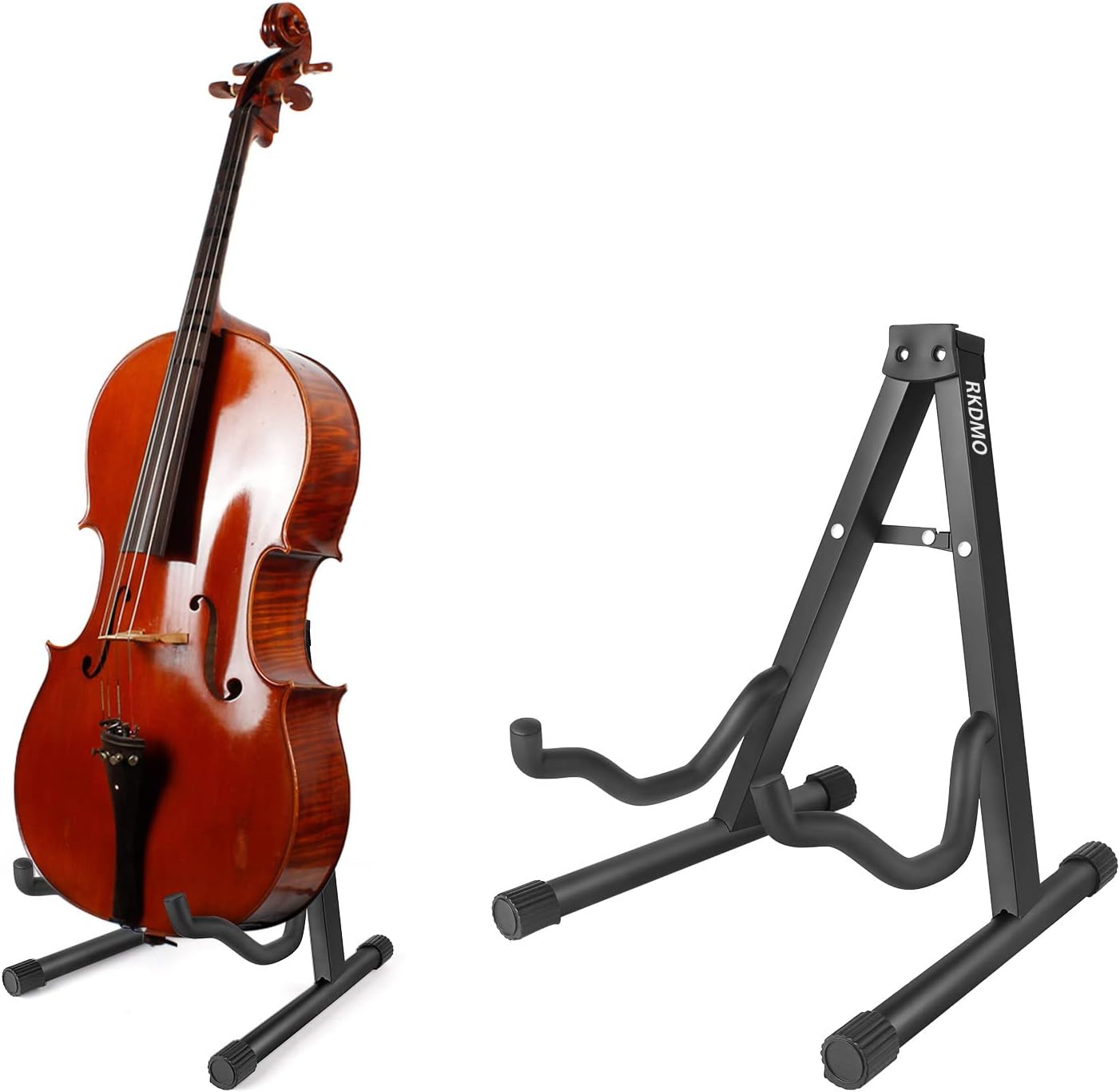 pugdodo Cello Stand Adjustable, Folding Cello Support Stand, A-Frame Folding Cello Holder Compatible for Violin 1/8-4/4 Cellos Guitars Electric Bass Electric Guitar Stand Acoustic, Black (black)
