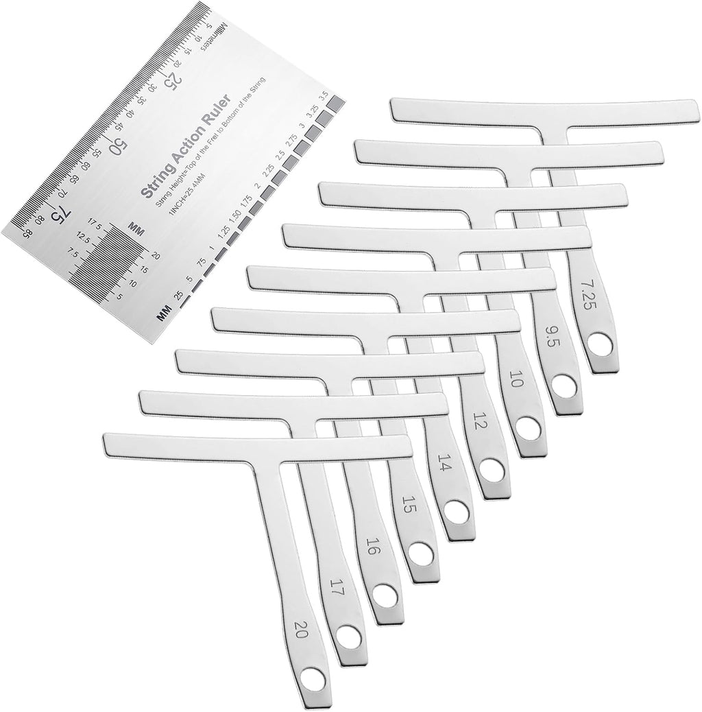 cobee 10 pcs Guitar Luthier Tools,9 Modelle Understring | Guitar Radius Gauge and 1 String Action Gauge Ruler Measuring Tool for Maintenance Bass Setup