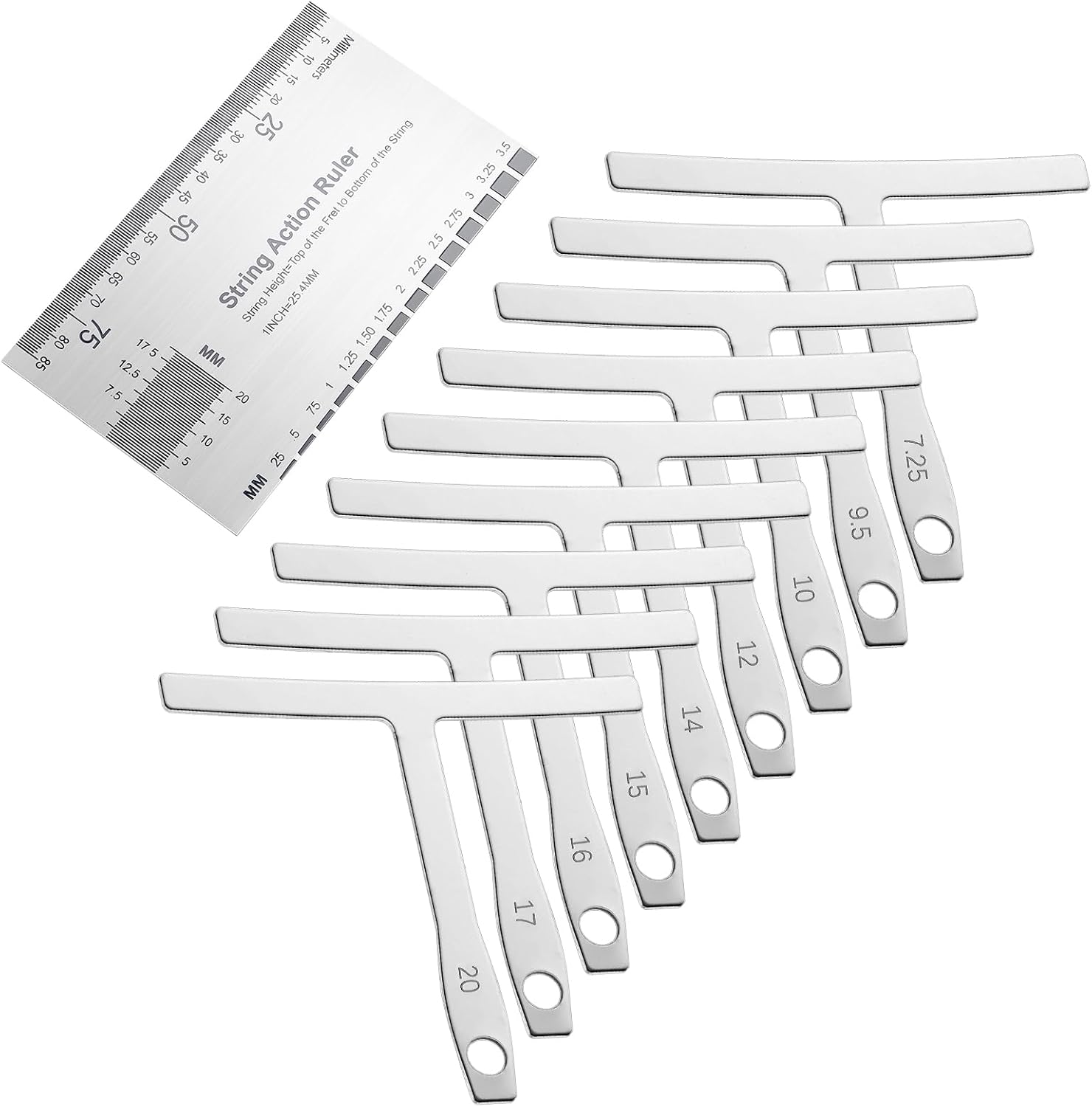 cobee 10 pcs Guitar Luthier Tools,9 Modelle Understring | Guitar Radius Gauge and 1 String Action Gauge Ruler Measuring Tool for Maintenance Bass Setup
