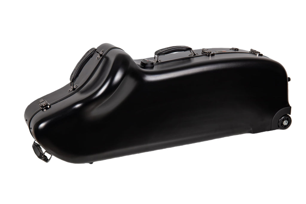 Crossrock Low A Baritone Saxophone Case with Wheels | Polycarbonate Hard Shell, TSA Lock, Anti-Scratch Finish, Neck & Mouthpiece Storage–Black (CRF4050BSBK)
