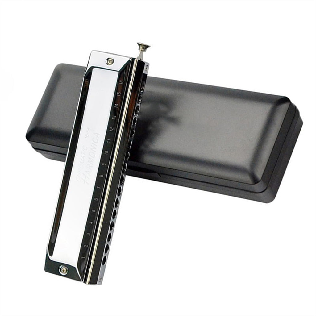 16 Holes 64 Tone C Key Chromatic Harmonica Professional Wind Musical Instruments With Case Beginner Harmonica (Color : Silver)