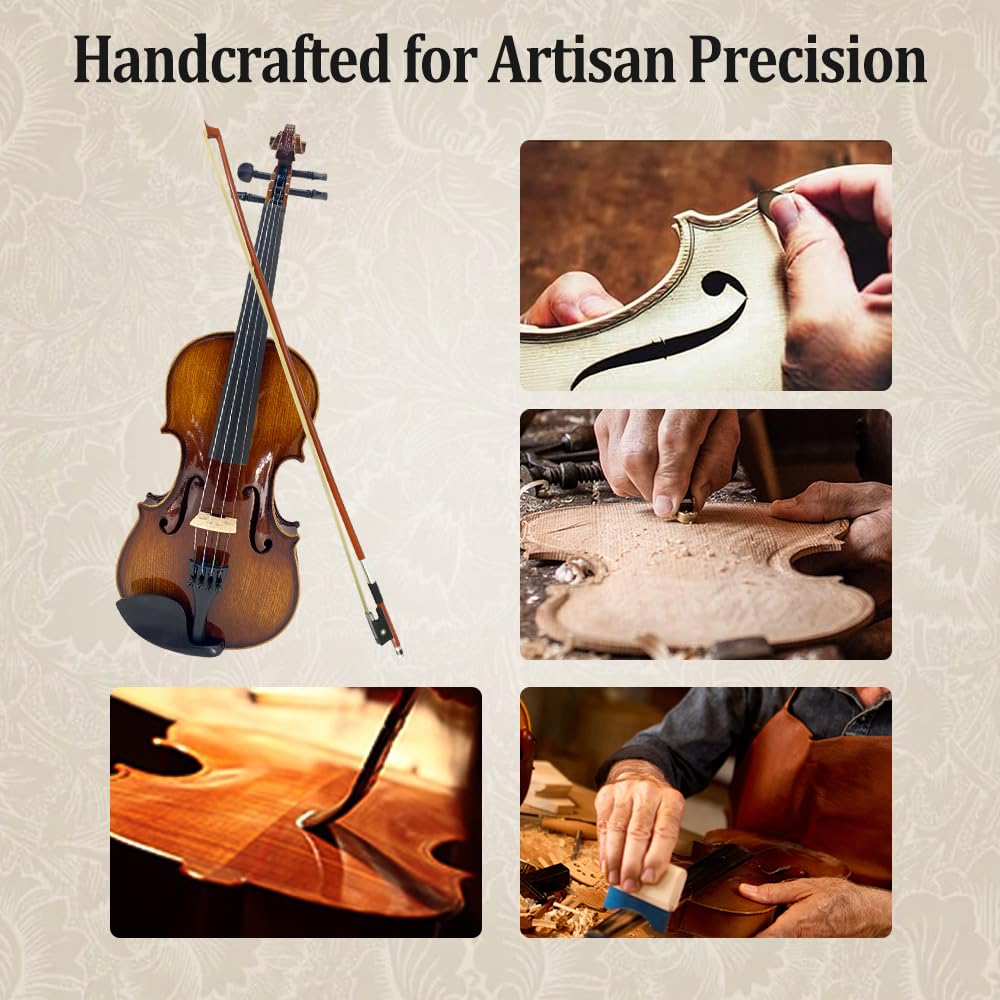 1/2 Violin Set for Beginners Violin Fiddle Set for Beginners with Shoulder Rest Bow Bridge Hard Case and Extra 4strings
