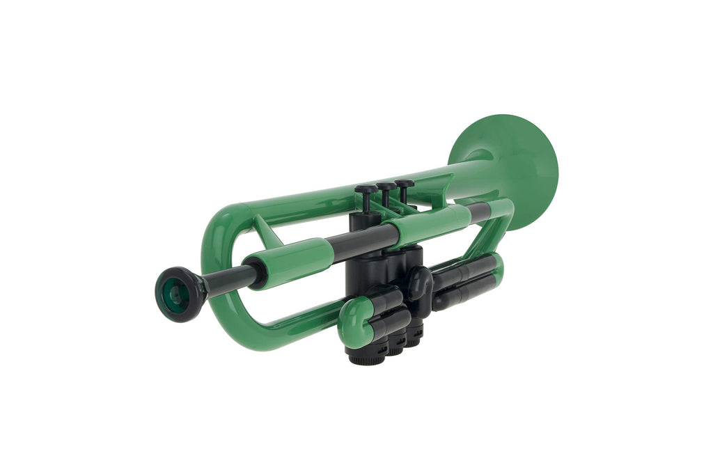 pTrumpet Bb Plastic Trumpet - Durable pInstruments Design with Ergonomic Grip - Includes 3C & 5C Mouthpieces and Carrying Bag - Authentic Sound for Students & Beginners - ABS Build - Green