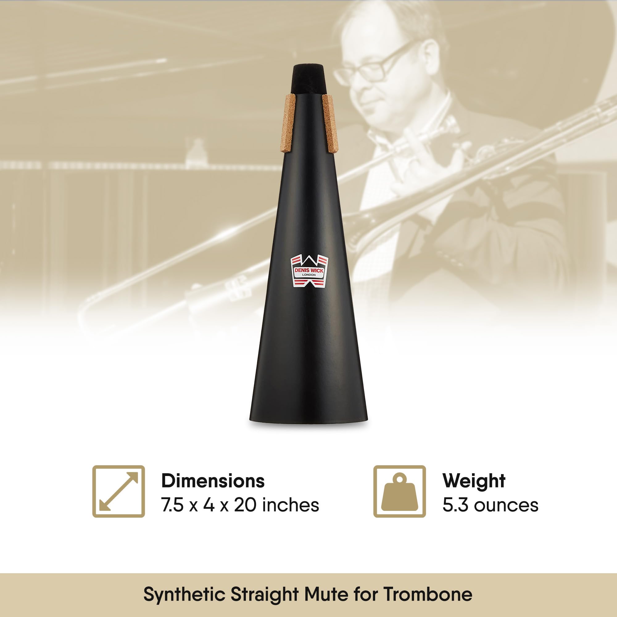 Denis Wick Trombone Straight Mute - Aluminum Mute for Trombone - Accessories for Brass Instruments - Low Tone Register - 3.9 x 6.3 x 1.6 inches