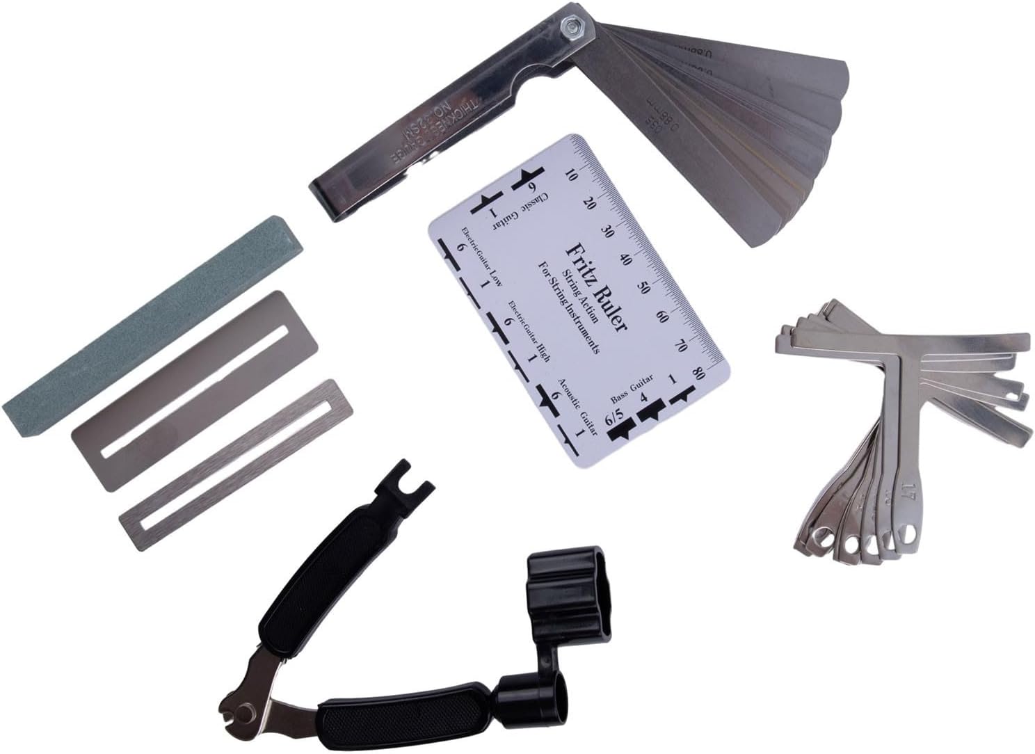 Guitar Luthier Tools Kit 9-Piece Set with Understring Radius Gauge, String Action Ruler, Feeler Gauge for Electric Acoustic Bass Setup and Repair