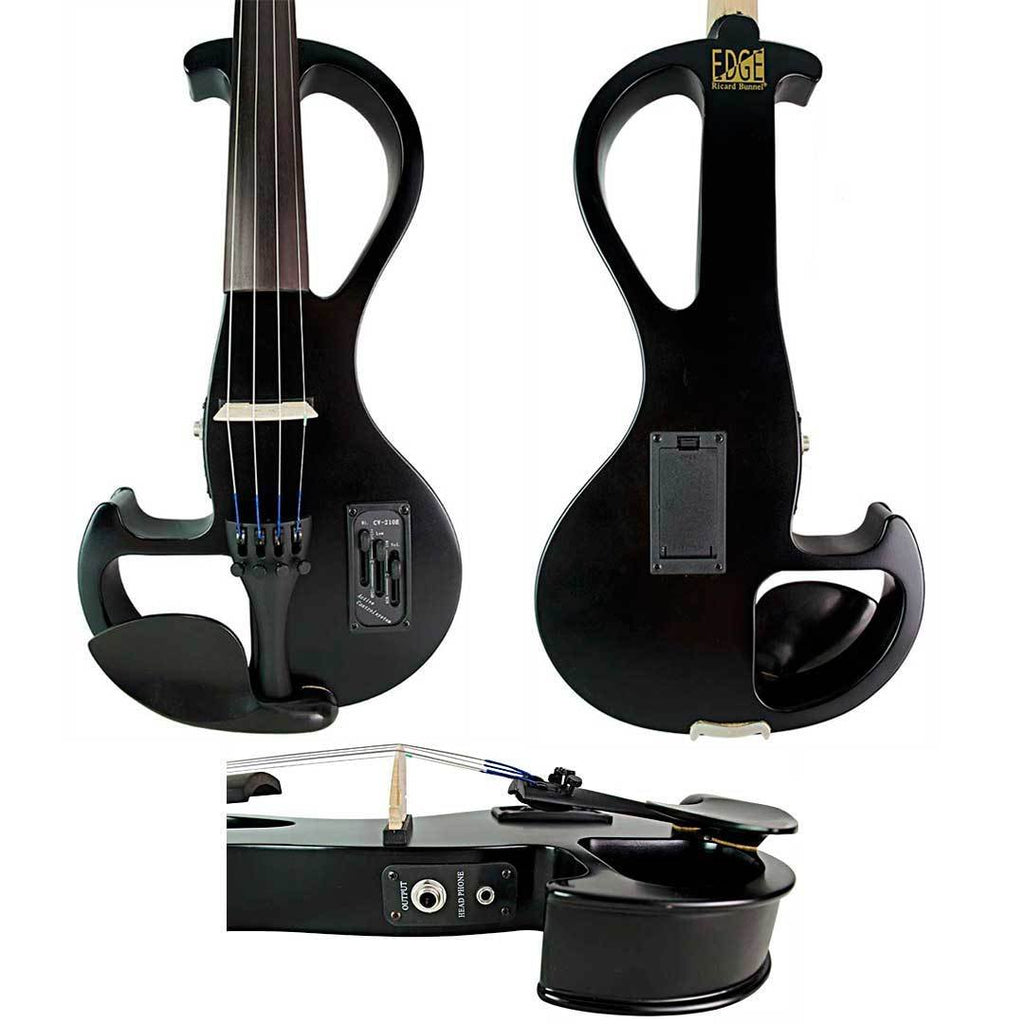 Electric Violin Bunnel Edge Outfit 4/4 Full Size (Light Zebrano) — With Carrying Case and Accessories - Mini Amp - Headphone Jack - Piezo Ceramic Pick-up - from Kennedy Violins