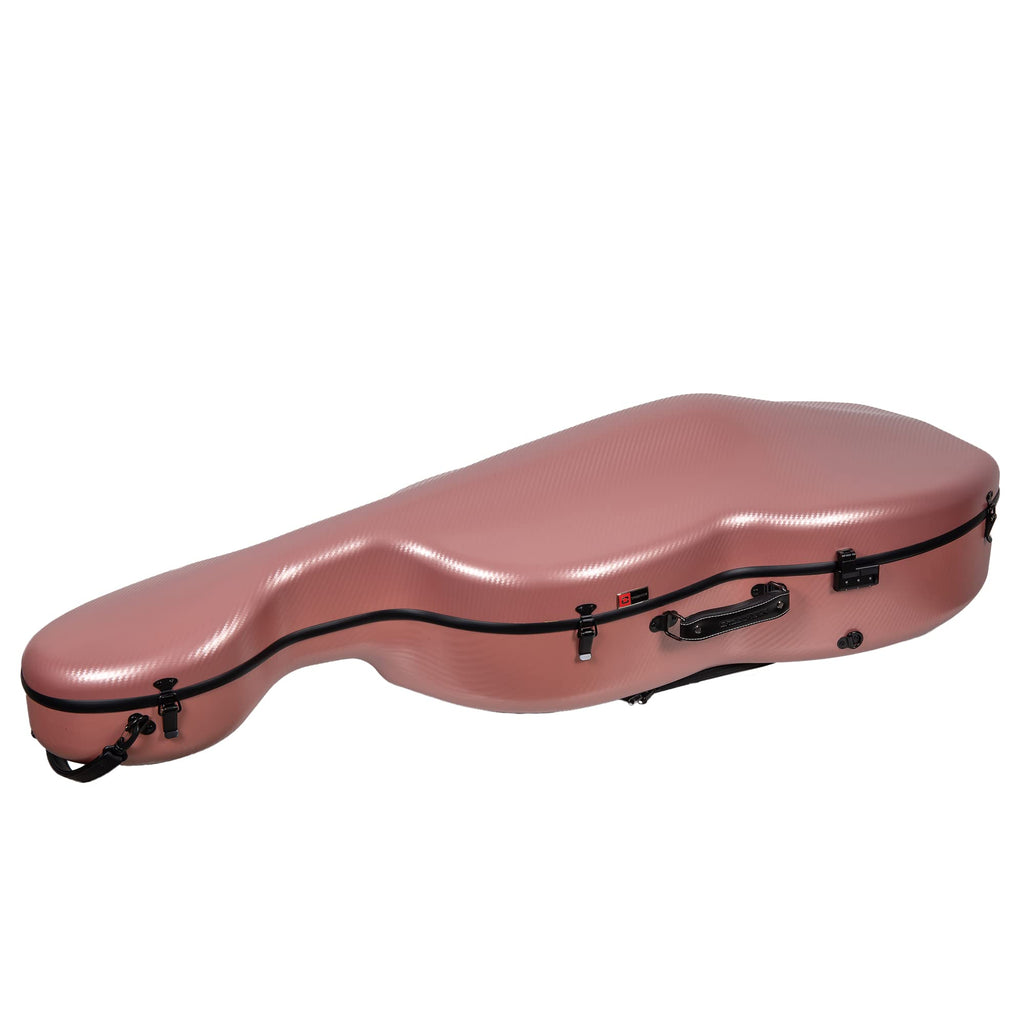 Crossrock Poly Carbon Cello Case for 4/4 Full-Size | Matte Rose Gold Finish, Black Velvet Interior, Wheels & Bow Storage – Durable Lightweight Hardshell