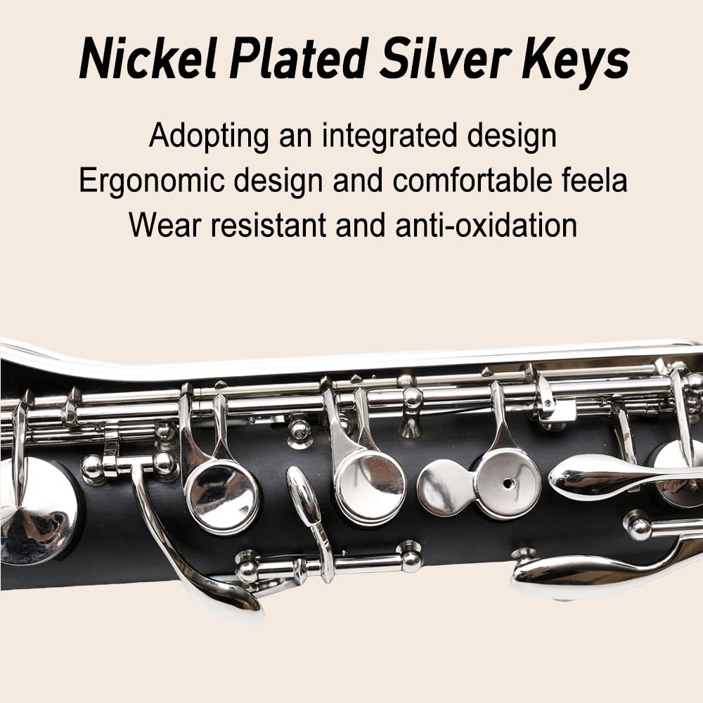 Bass Clarinet Low E | Nickel-Plated Keys, Rich Sound & Durable Hard Rubber Body - Includes Starter Accessories