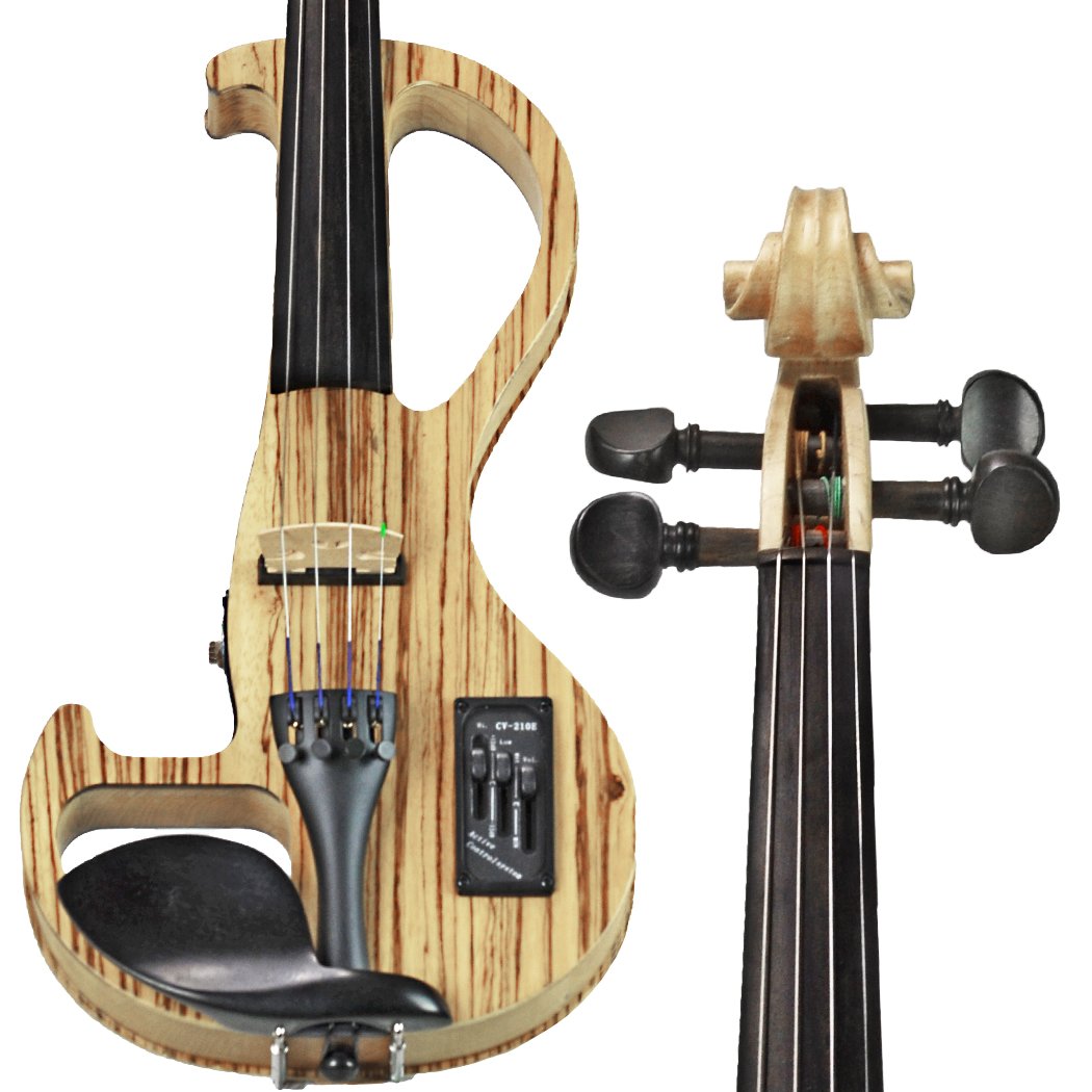 Electric Violin Bunnel Edge Outfit 4/4 Full Size (Light Zebrano) — With Carrying Case and Accessories - Mini Amp - Headphone Jack - Piezo Ceramic Pick-up - from Kennedy Violins