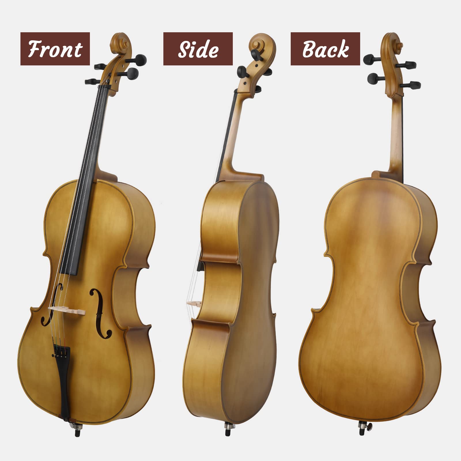 Ktaxon Full-Size Cello, Beginner Cello 4/4, Acoustic Cello Set with Portable Bag, Bow, Rosin, Bridge, Adults & Kids String Musical Instruments(White)